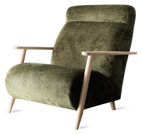 Fotel retro SK159 zielona tkanina ze stelażem bukowym