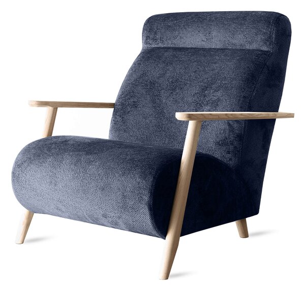 Fotel retro SK159 ciemnoniebieska tkanina ze stelażem bukowym