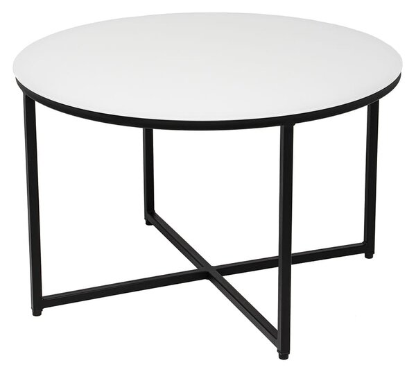Okrągły stolik kawowy KDS02 biały blat ze szkła hartowanego z czarną podstawą