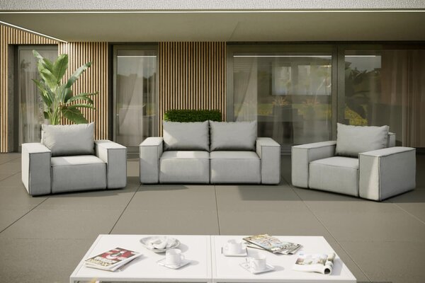 Zestaw ogrodowy Costa szary, kanapa z dwoma fotelami materiałowymi