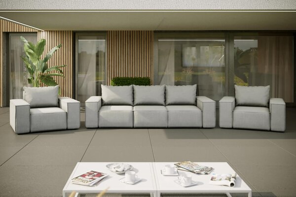 Zestaw ogrodowy Costa 2 szary, trzyosobowa kanapa i dwa fotele materiałowe