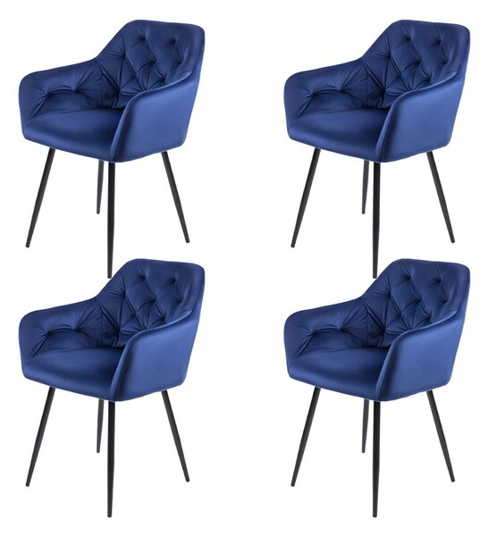 Zestaw 4 krzeseł tapicerowanych do salonu SK70 niebieskie welurowe nowoczesne loft