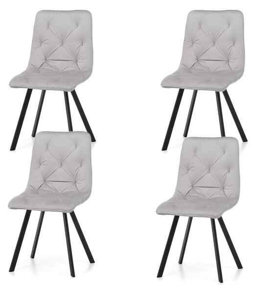 Zestaw 4 krzeseł tapicerowanych SK61 jasnoszare welurowe nowoczesne loft