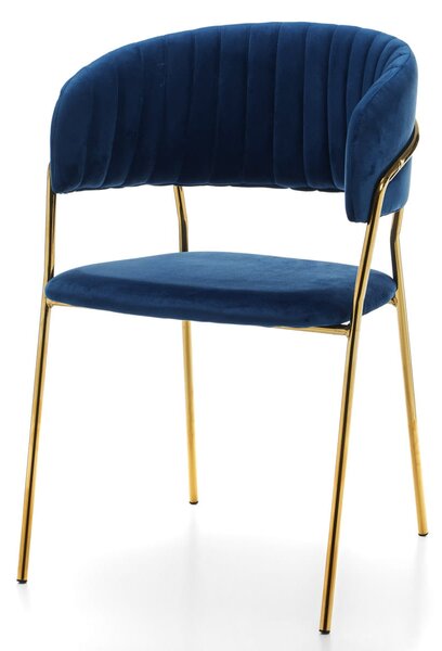 Krzesło tapicerowane SK44 niebieskie welurowe ze złotymi nogami glamour