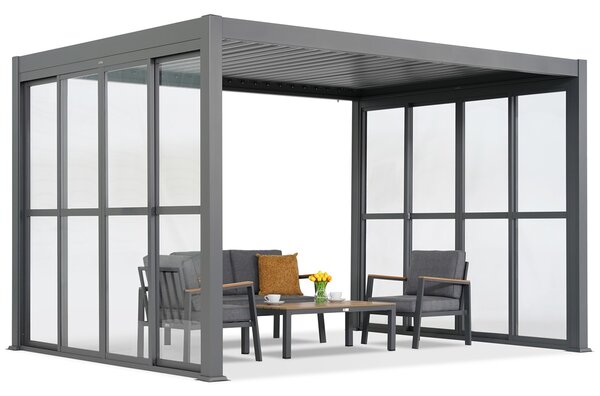 Pergola tarasowa wolnostojąca Lagos 3x4 z drzwiami na dwa boki 4m i jeden bok 3m Garden Point antracyt
