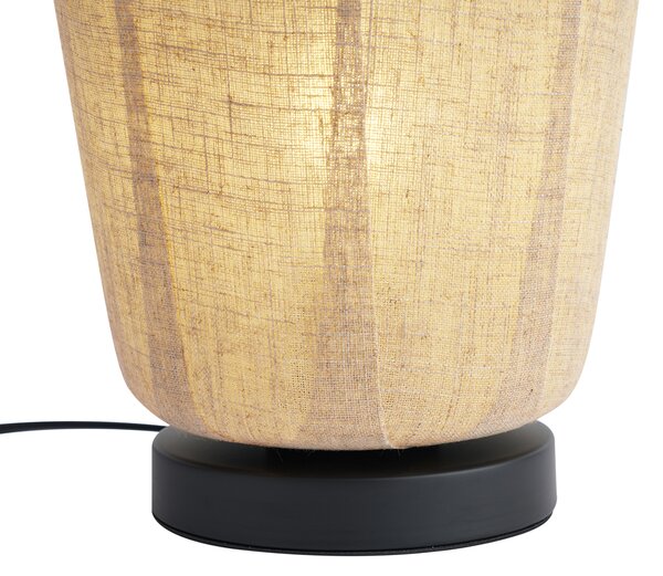 Lampa stołowa Japandi czarna z beżowym lnianym abażurem 21,5 cm - Nami