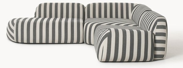 Narożna sofa modułowa z pufem w paski Wolke (4-osobowa)