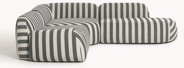 Narożna sofa modułowa z pufem w paski Wolke (4-osobowa)