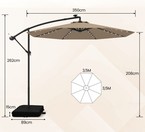 Parasol ogrodowy z wysięgnikiem i oświetleniem LED