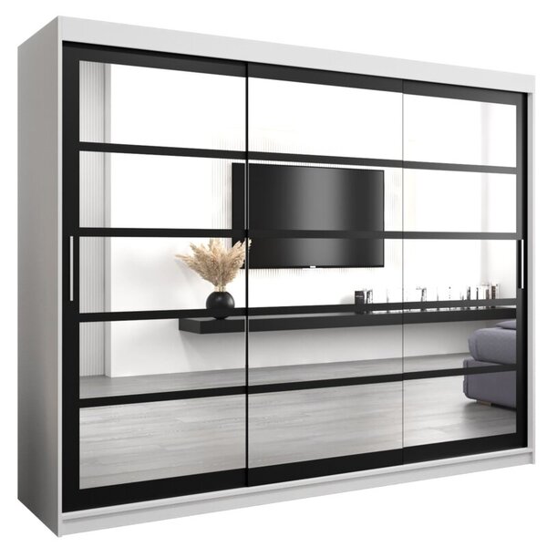 Szafa przesuwna garderoba Roma 2 250 wys. 200 cm biaÅy + czarny