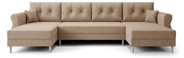 Rozkładana sofa narożna w kształcie U SILVIANO 300x140 cm, beżowa + 2 poduszki GRATIS
