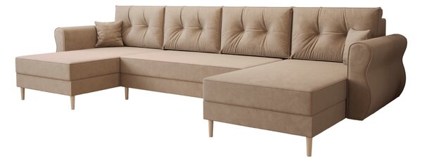 Rozkładana sofa narożna w kształcie U SILVIANO 300x140 cm, beżowa + 2 poduszki GRATIS