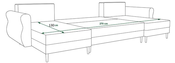 Rozkładana sofa narożna w kształcie U SILVIANO 300x140 cm, ciemnozielona + 2 poduszki GRATIS