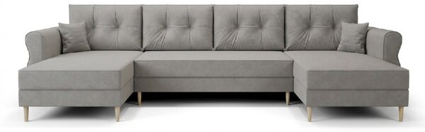 Rozkładana sofa narożna w kształcie U SILVIANO 300x140 cm, szara + 2 poduszki GRATIS