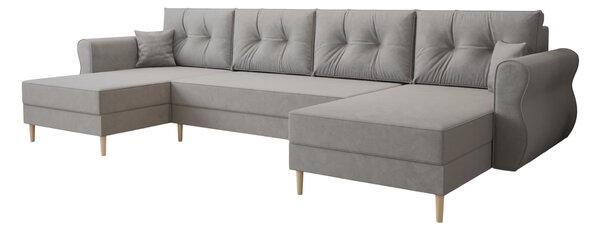 Rozkładana sofa narożna w kształcie U SILVIANO 300x140 cm, szara + 2 poduszki GRATIS