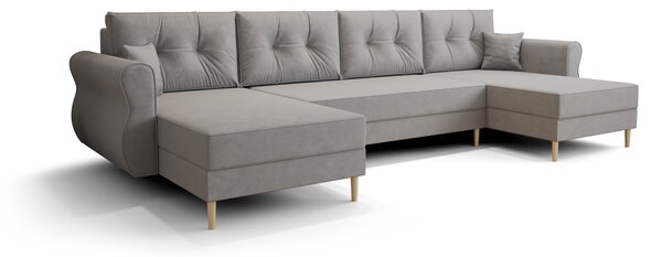 Rozkładana sofa narożna w kształcie U SILVIANO 300x140 cm, szara + 2 poduszki GRATIS