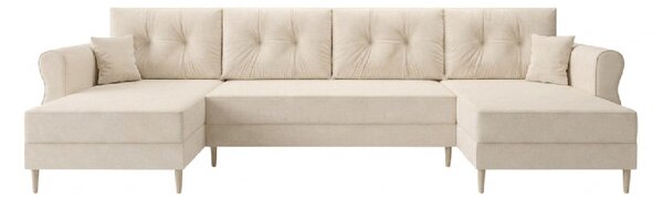 Rozkładana sofa narożna w kształcie U SILVIANO 300x140 cm, kremowa + 2 poduszki GRATIS