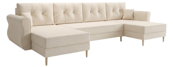 Rozkładana sofa narożna w kształcie U SILVIANO 300x140 cm, kremowa + 2 poduszki GRATIS