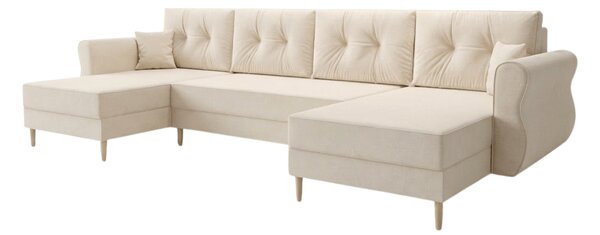Rozkładana sofa narożna w kształcie U SILVIANO 300x140 cm, kremowa + 2 poduszki GRATIS