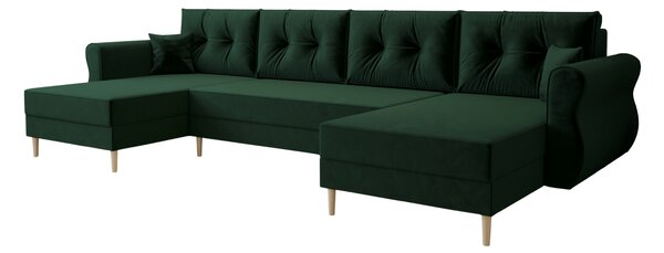 Rozkładana sofa narożna w kształcie U SILVIANO 300x140 cm, ciemnozielona + 2 poduszki GRATIS