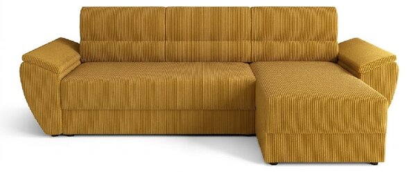 Rozkładana narożna sofa TAVERO 251x140 cm, musztardowa, uniwersalna