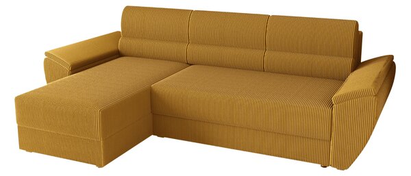 Rozkładana narożna sofa TAVERO 251x140 cm, musztardowa, uniwersalna