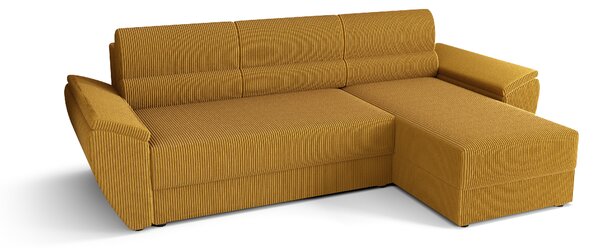 Rozkładana narożna sofa TAVERO 251x140 cm, musztardowa, uniwersalna