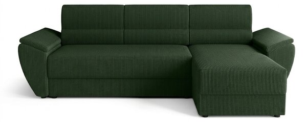 Rozkładana narożna sofa TAVERO 251x140 cm, ciemnozielona, uniwersalna