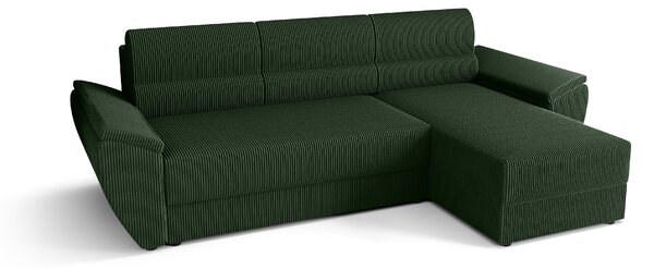 Rozkładana narożna sofa TAVERO 251x140 cm, ciemnozielona, uniwersalna