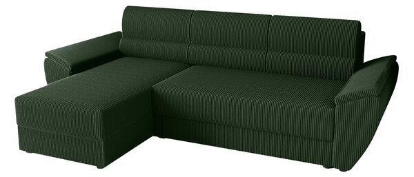 Rozkładana narożna sofa TAVERO 251x140 cm, ciemnozielona, uniwersalna