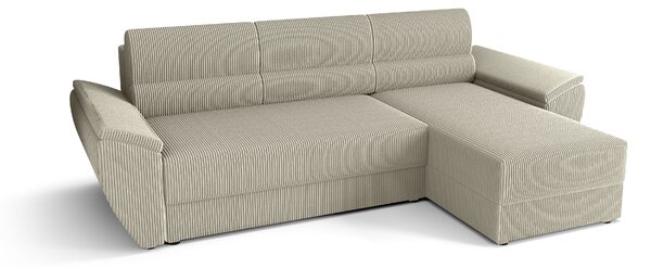 Rozkładana narożna sofa TAVERO 251x140 cm, jasnobeżowa, uniwersalna