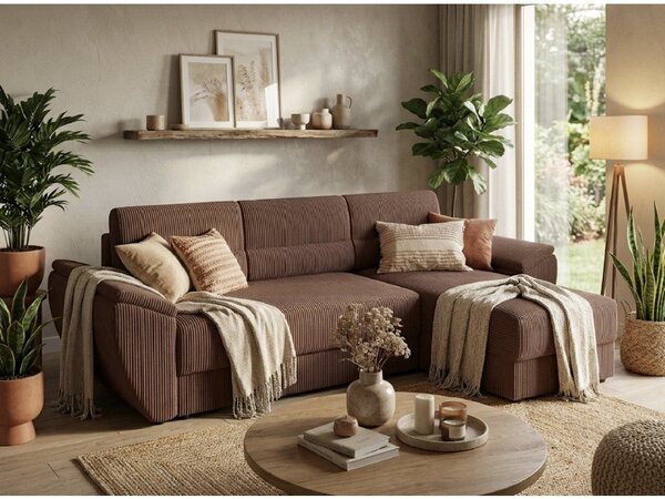 Rozkładana narożna sofa TAVERO 251x140 cm, ciemnoróżowa, uniwersalna