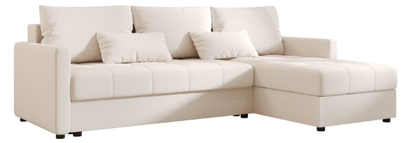 Rozkładana narożna sofa VENORIA 220x143 cm, kremowa, uniwersalna + 2 poduszki GRATIS