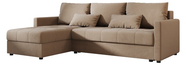 Rozkładana narożna sofa VENORIA 220x143 cm, beżowa, uniwersalna + 2 poduszki GRATIS