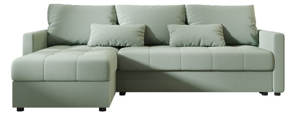 Rozkładana narożna sofa VENORIA 220x143 cm, jasnozielona, uniwersalna + 2 poduszki GRATIS