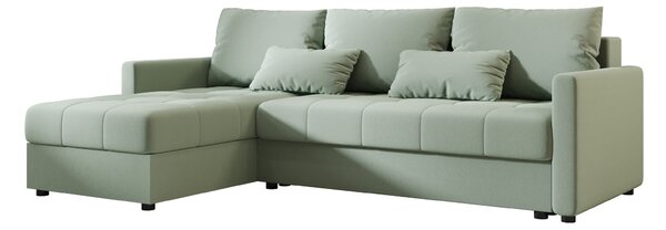Rozkładana narożna sofa VENORIA 220x143 cm, jasnozielona, uniwersalna + 2 poduszki GRATIS