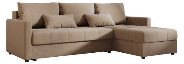 Rozkładana narożna sofa VENORIA 220x143 cm, beżowa, uniwersalna + 2 poduszki GRATIS