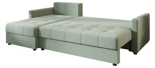 Rozkładana narożna sofa VENORIA 220x143 cm, jasnozielona, uniwersalna + 2 poduszki GRATIS
