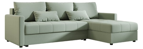 Rozkładana narożna sofa VENORIA 220x143 cm, jasnozielona, uniwersalna + 2 poduszki GRATIS