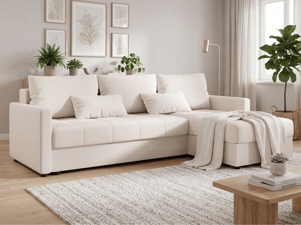 Rozkładana narożna sofa VENORIA 220x143 cm, kremowa, uniwersalna + 2 poduszki GRATIS