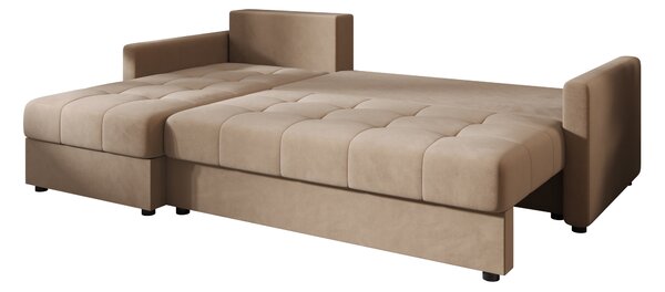 Rozkładana narożna sofa VENORIA 220x143 cm, beżowa, uniwersalna + 2 poduszki GRATIS