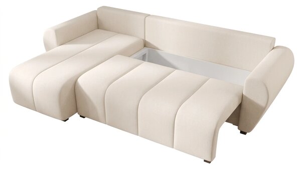 Rozkładana narożna sofa SEVIO 246x145 cm, kremowa, uniwersalna + 2 poduszki GRATIS