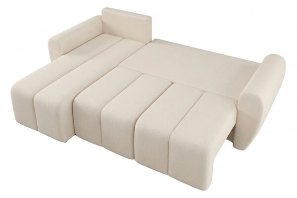 Rozkładana narożna sofa SEVIO 246x145 cm, kremowa, uniwersalna + 2 poduszki GRATIS