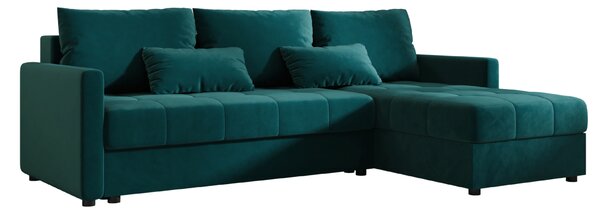 Rozkładana narożna sofa VENORIA 220x143 cm, petrolowa, uniwersalna + 2 poduszki GRATIS