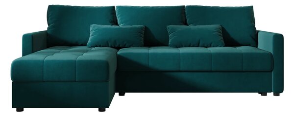 Rozkładana narożna sofa VENORIA 220x143 cm, petrolowa, uniwersalna + 2 poduszki GRATIS