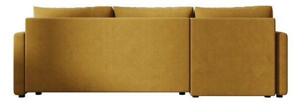 Rozkładana narożna sofa VENORIA 220x143 cm, musztardowa, uniwersalna + 2 poduszki GRATIS