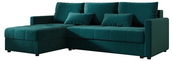Rozkładana narożna sofa VENORIA 220x143 cm, petrolowa, uniwersalna + 2 poduszki GRATIS