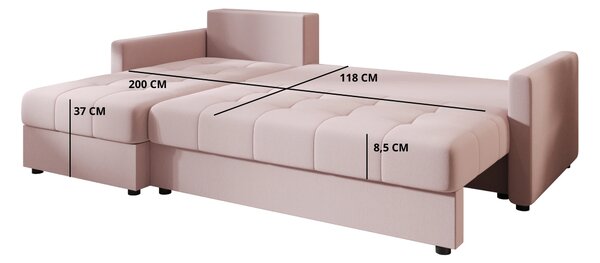 Rozkładana narożna sofa VENORIA 220x143 cm, petrolowa, uniwersalna + 2 poduszki GRATIS