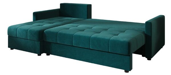 Rozkładana narożna sofa VENORIA 220x143 cm, petrolowa, uniwersalna + 2 poduszki GRATIS
