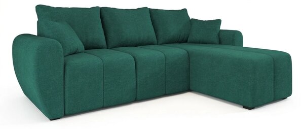 Rozkładana narożna sofa SEVIO 246x145 cm, butelkowozielona, uniwersalna + 2 poduszki GRATIS